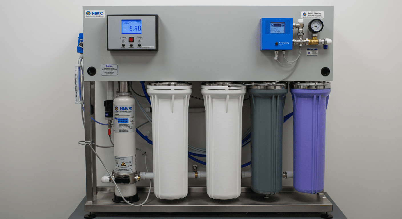 A detailed shot of the ion exchange water filtration system itself, highlighting its components and features.