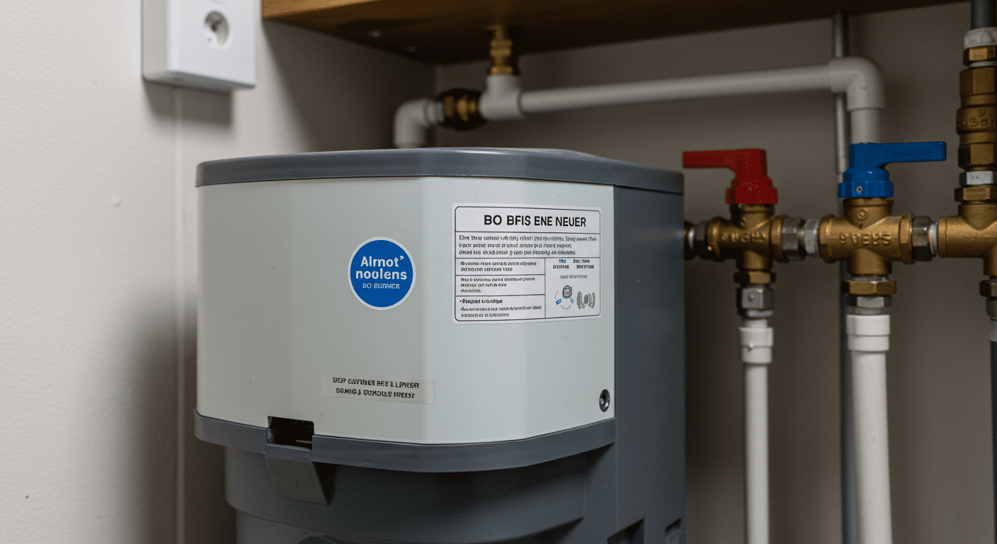 A close-up of a water softener unit in a utility room, with pipes and valves visible. The setting is organized and clean, highlighting the importance of maintaining water quality at home.